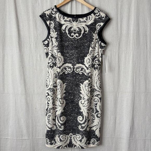 Maggy London Womens Old Money Career Lace Print Dress Size 10 Pleather Trim NWT - Picture 1 of 13